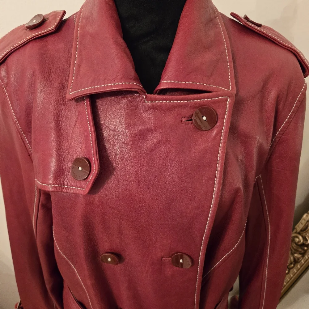 Wilsons Vintage Women's Rust Italian Leather Trenchcoat Sz XL - Picture 2 of 16